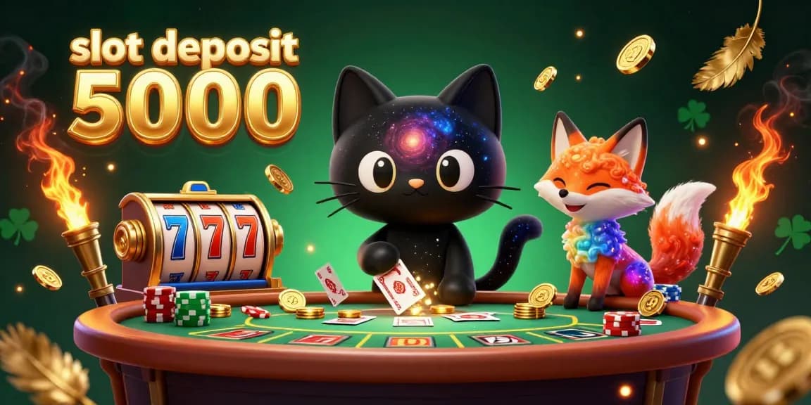 Engage with slot deposit 5000 at a cosmic casino featuring a black hole cat and nebula fox.