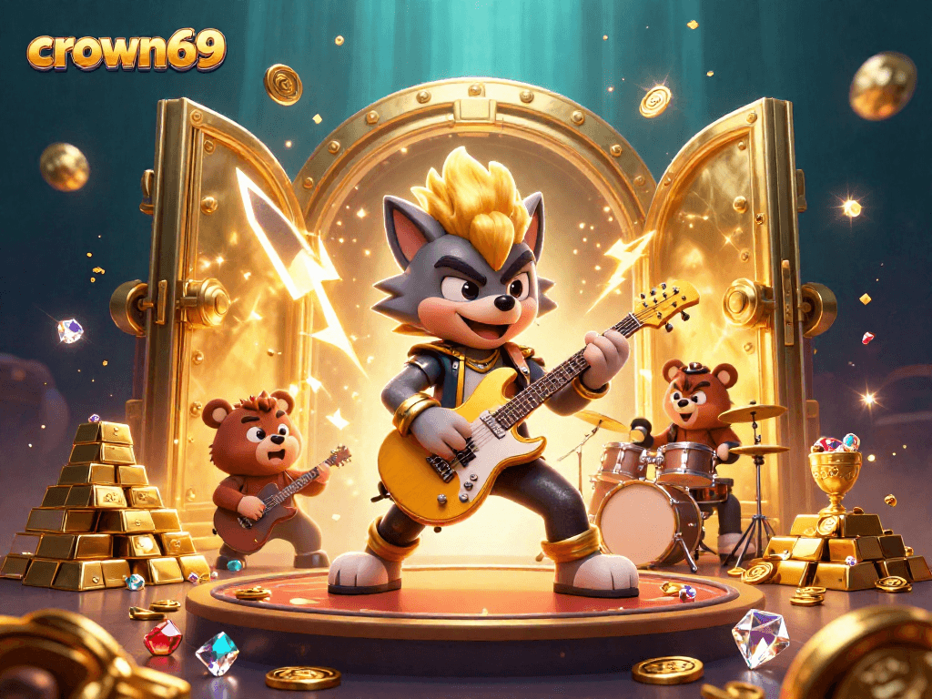 Crown69 delivers thrilling jackpot action through animated wolves, jewels, and vibrant casino energy