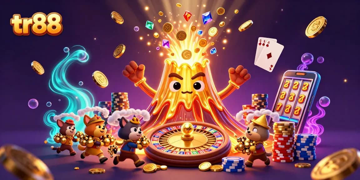 Win big at tr88 with explosive treasures from the golden volcano in this vibrant gaming scene.