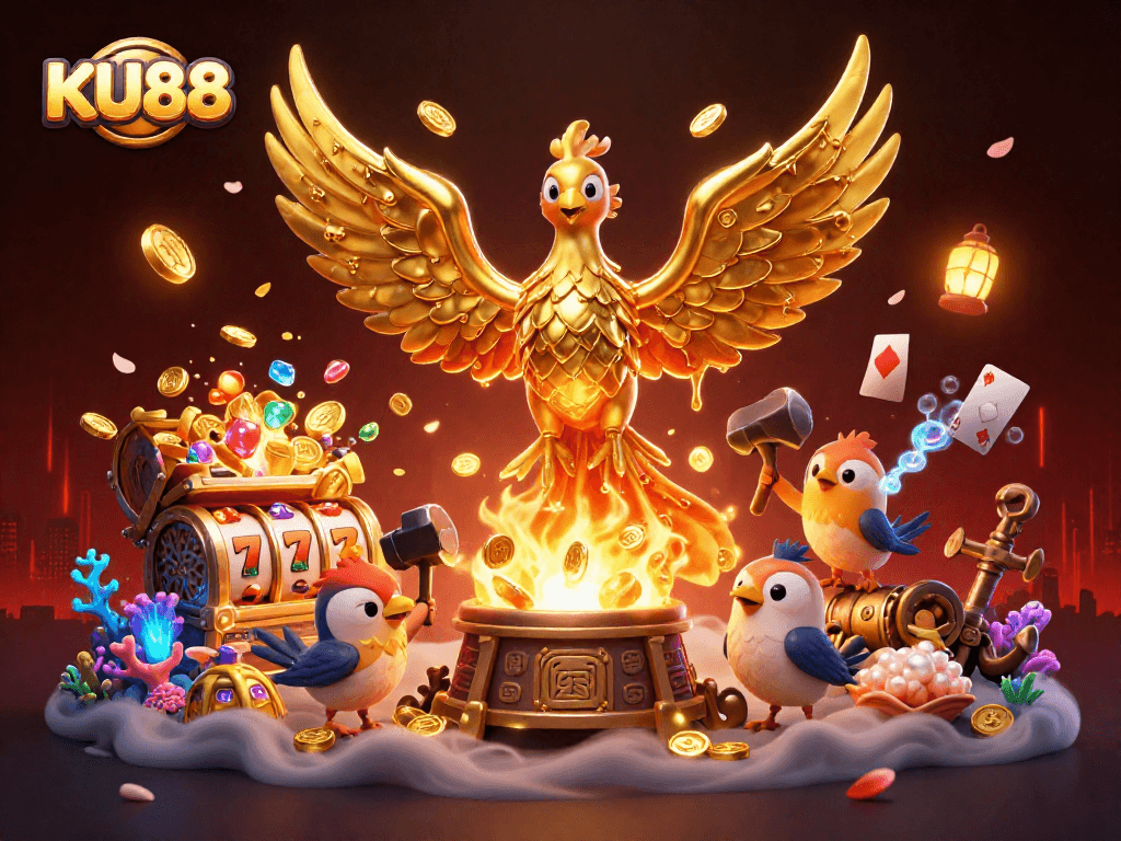 Experience the thrill of winning with KU88's vibrant casino adventure scene full of gold and excitement.