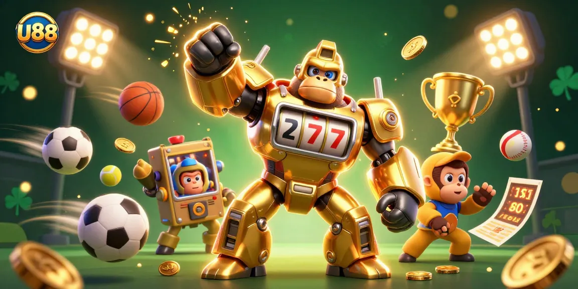 Bet on U88 with animated golden gorilla mech and exciting sports elements!