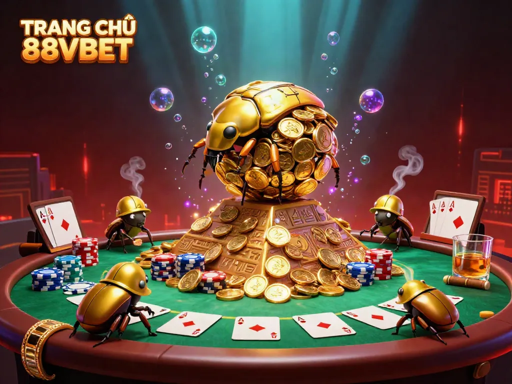Engage in thrilling action at TRANG CHỦ 88VBET with vibrant casino games and golden beetles.