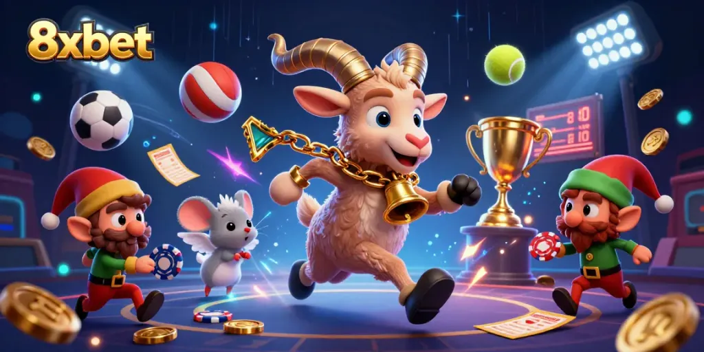 Experience exciting moments at 8xbet casino, where playful characters clash amidst thrilling casino action.