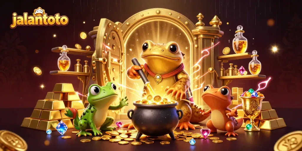 Engage with jalantoto's thrilling gaming experience among treasure-filled alchemy elements.