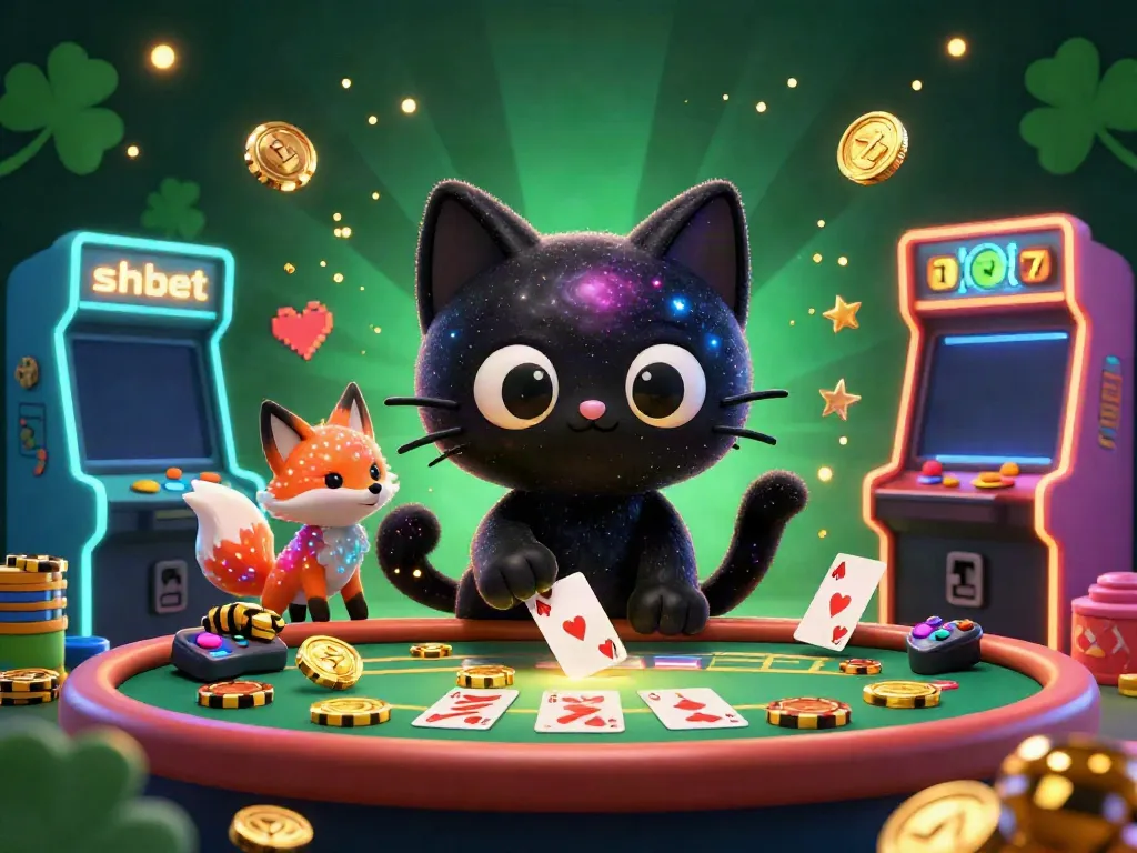 Experience the magic of shbet at a cosmic casino, where a black hole cat charms with golden chips.