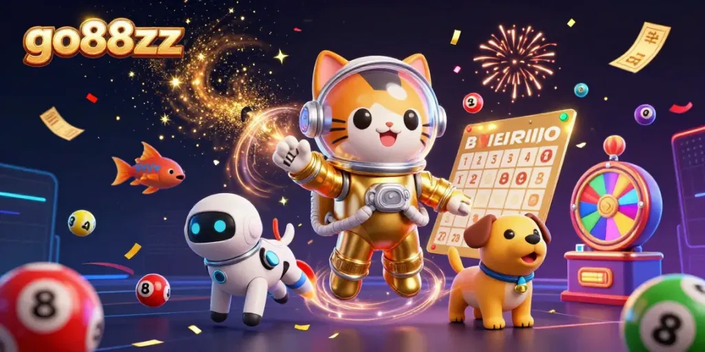 Experience the excitement of go88xz with vibrant lottery elements and a cosmic theme.