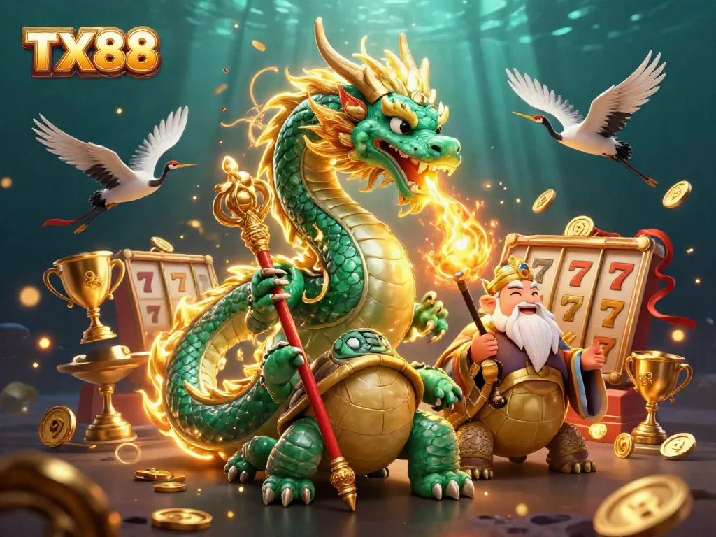Experience thrilling gameplay with TX88 showcasing vibrant slot reels and dynamic characters