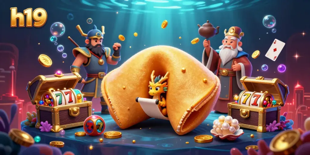 Engage in thrilling gambling at h19 with lively characters amidst a vibrant casino paradise.