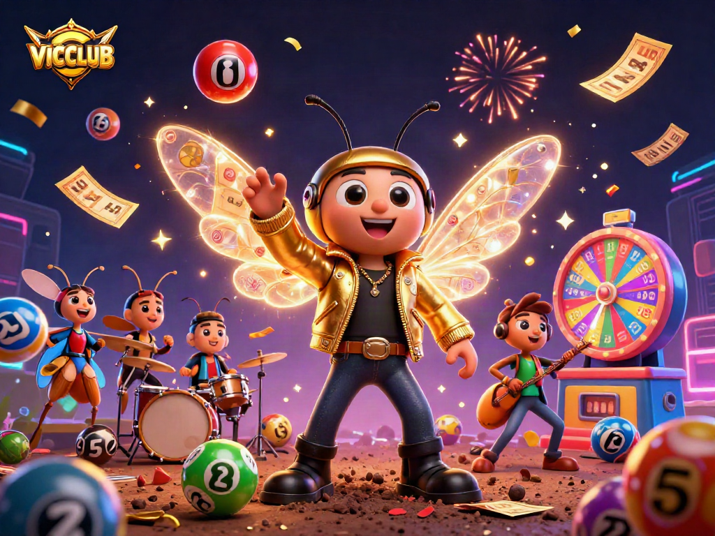 Engage with VICCLUB through vibrant gaming elements in a festive 3D casino illustration.
