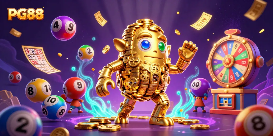 Spin to win at PG88 with the animated golden golem surrounded by vibrant gambling elements.