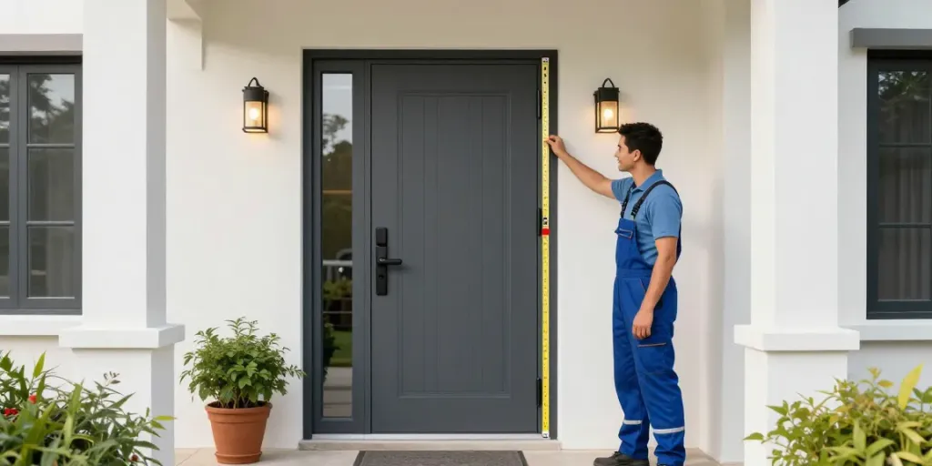 Pintu upvc terdekat showcased in a modern home setting with professional measurement for precise installation.