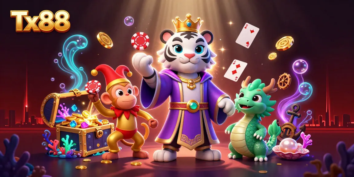Experience exciting slots and gaming at Tx88 with vibrant characters and energetic casino elements.