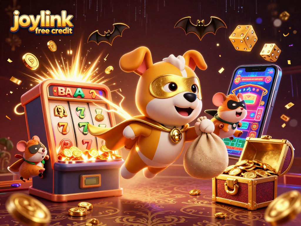 Win big with joylink free credit at slot machines featuring cartoon superheroes, jackpots, and exciting gaming action.
