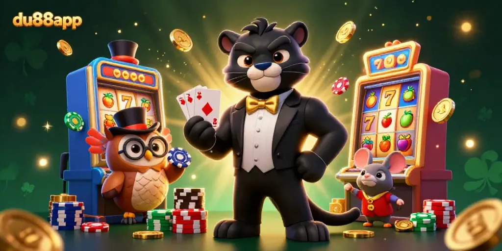 Experience the thrill of du88app gaming with a stylish panther dealer and vibrant slot machines!