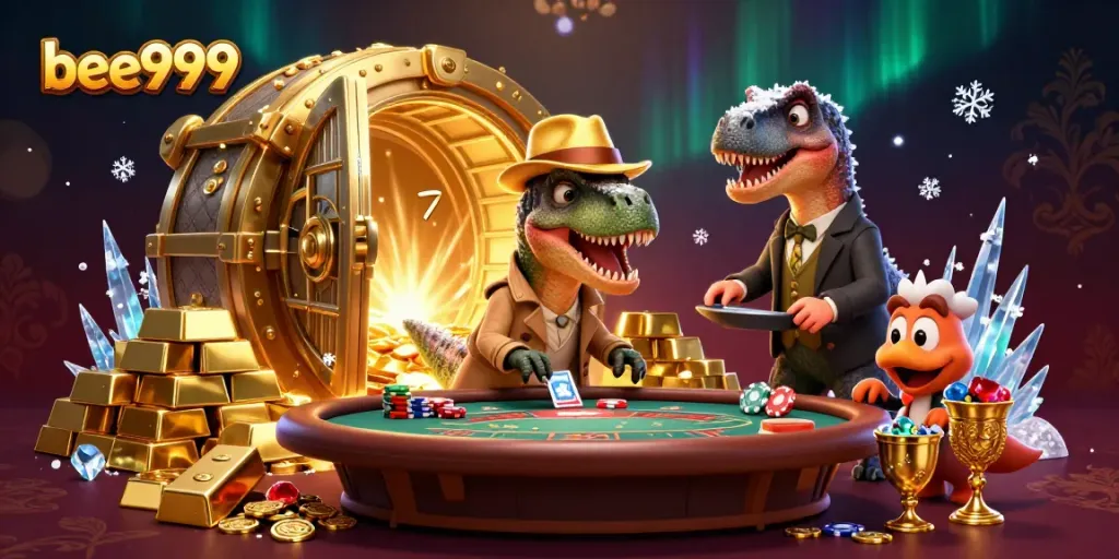 Capture thrilling strategies at bee999 with a sneakily plotting velociraptor at a blackjack table.