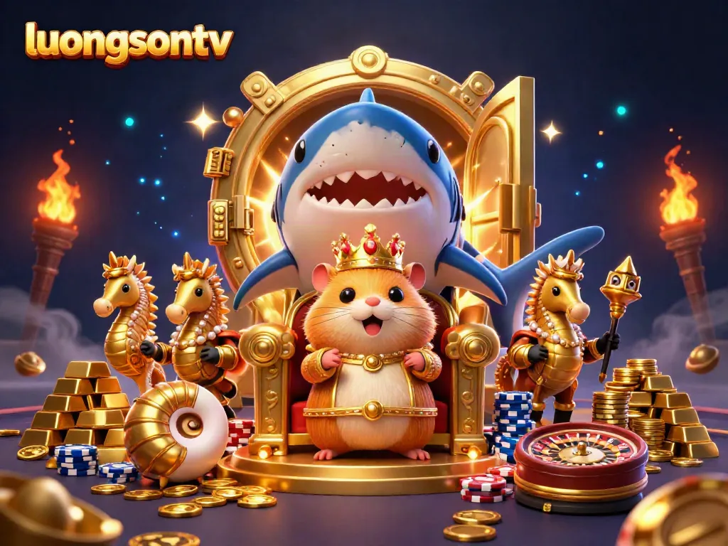 Bet on exciting games at Luongsontv with a fierce golden hamster king ruling a treasure-filled realm.