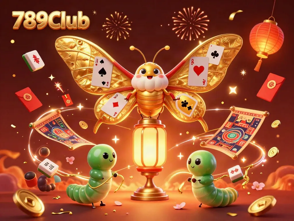 Experience the vibrant gaming action of 789Club in this energetic casino scene with flying mahjong tiles and golden motifs.