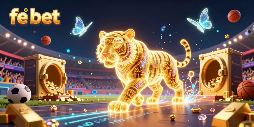 fe bet sports betting action scene featuring a glowing tiger and dynamic game elements