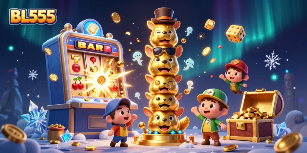 Win big with BL555's vibrant gaming jackpot illustration, full of excitement and energy.