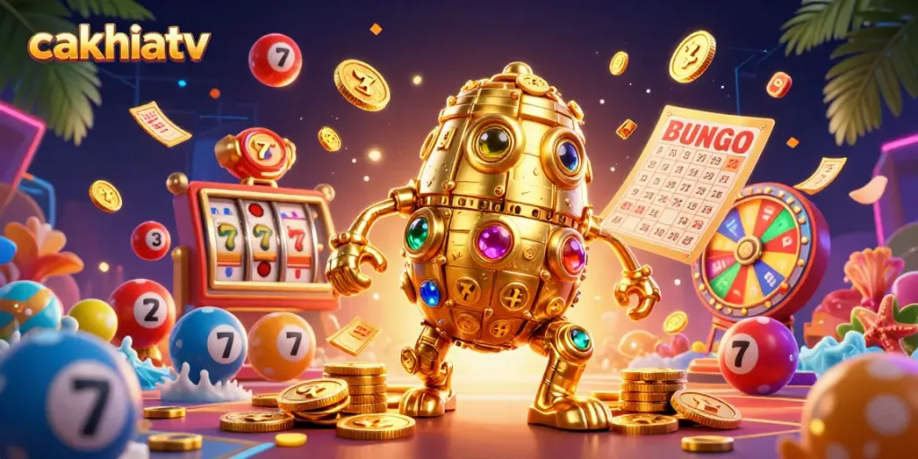 CakhiaTV unveils a mesmerizing world of gambling with golden golems, dynamic lottery balls, and vibrant game elements.