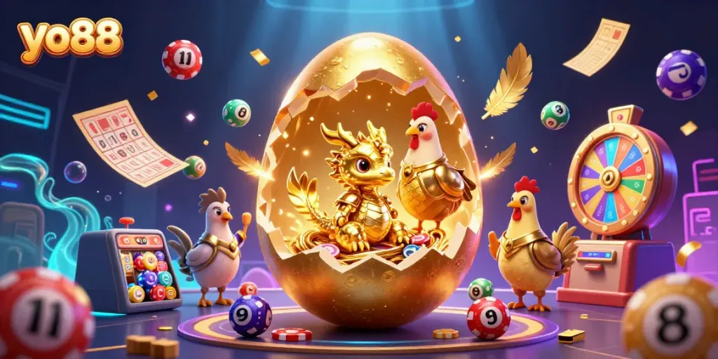 Engage with the vibrant world of yo88, where a golden dragon guards treasures amidst dynamic gaming elements.