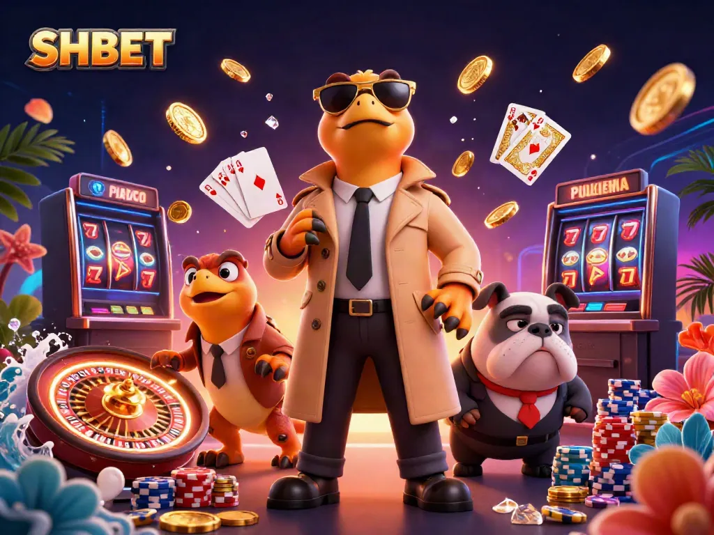 Experience thrilling victory at SHBET casino with a dynamic scene of raptors in a trench coat entering a VIP lounge.
