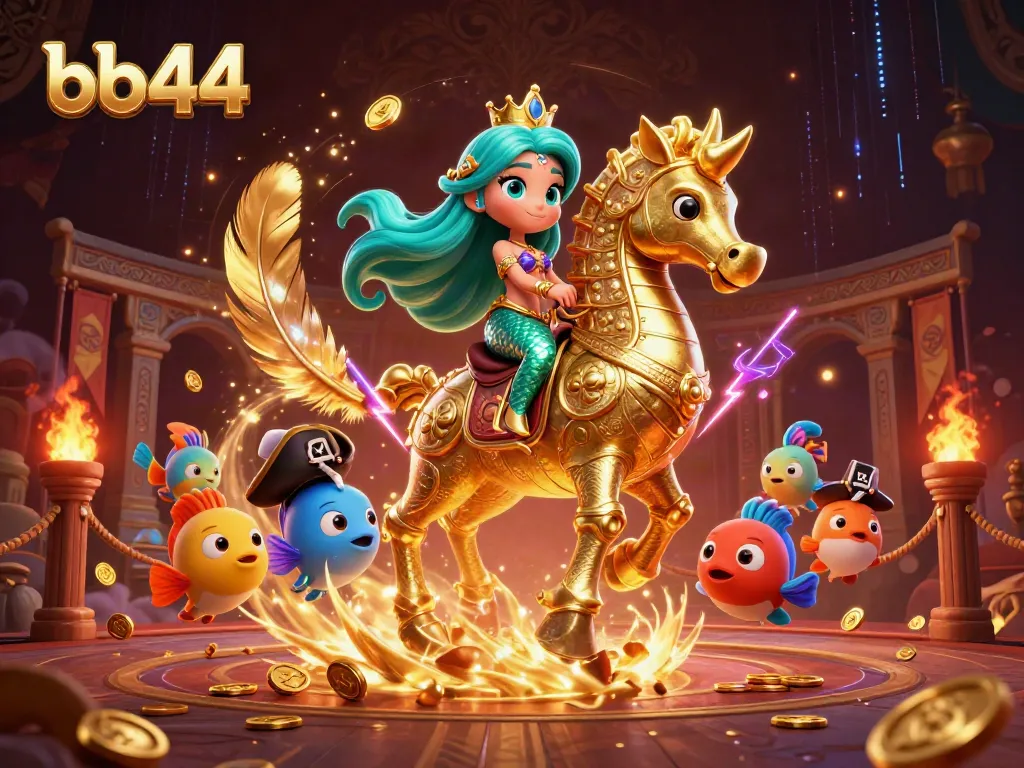 Experience exciting gameplay with BB44's enchanting mermaid princess illustration and vibrant casino elements.