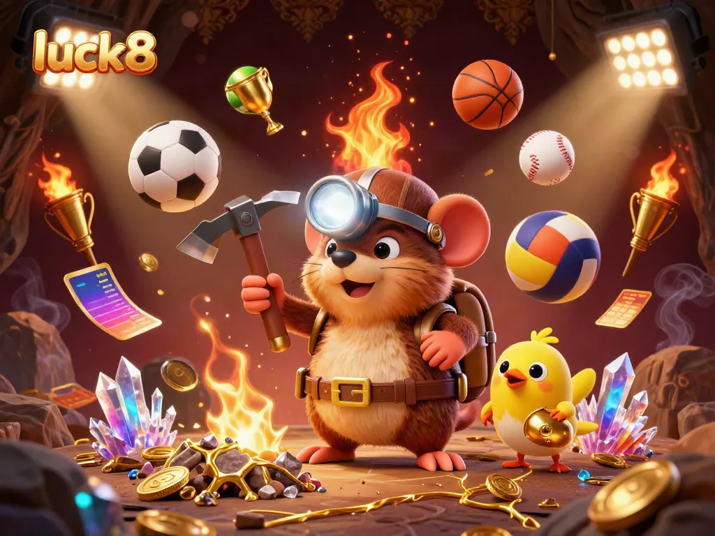 Experience luck8 with a vibrant scene featuring a treasure hunter mole and captivating gaming elements.