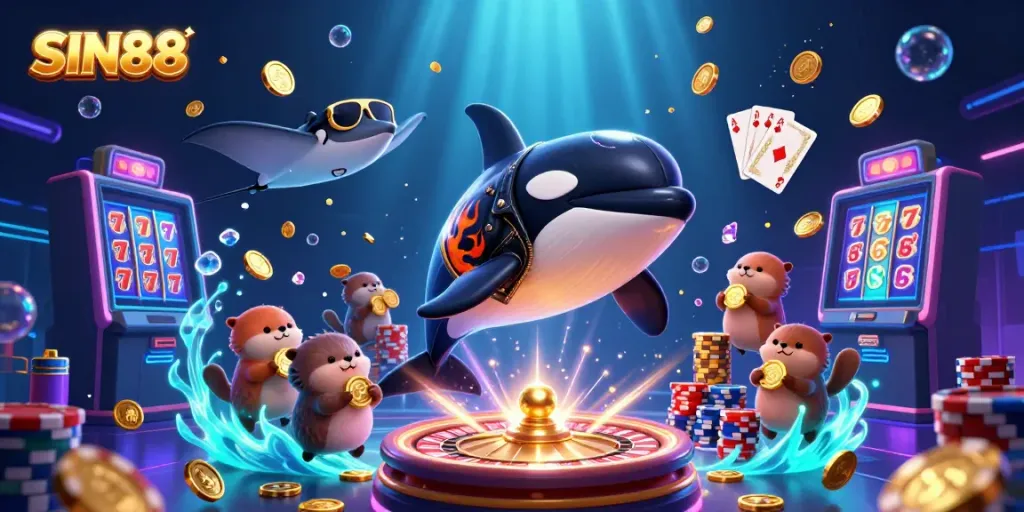SIN88 gaming scene featuring dynamic characters and vibrant casino elements sparking excitement