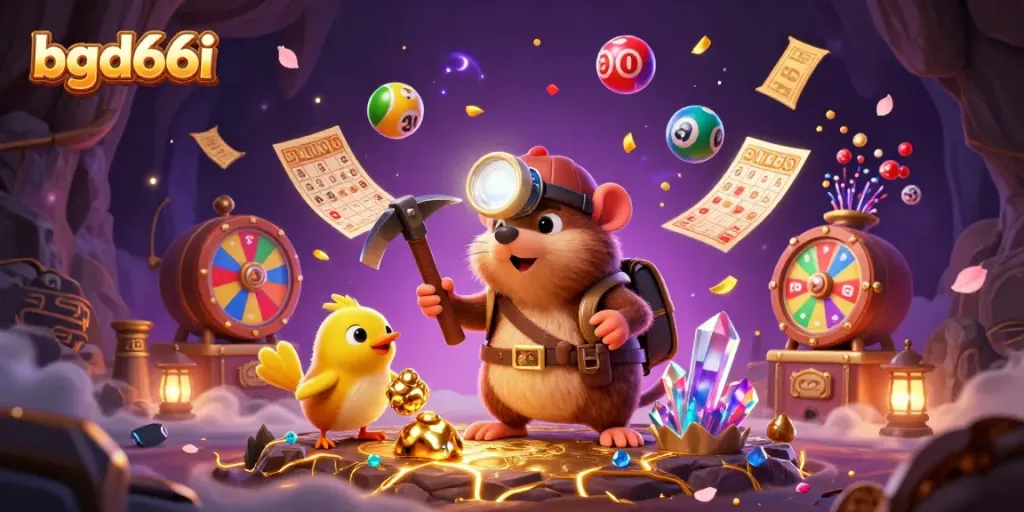 Experience thrilling jackpots and vibrant gameplay with bgd66i's colorful lottery scene featuring a treasure hunter.