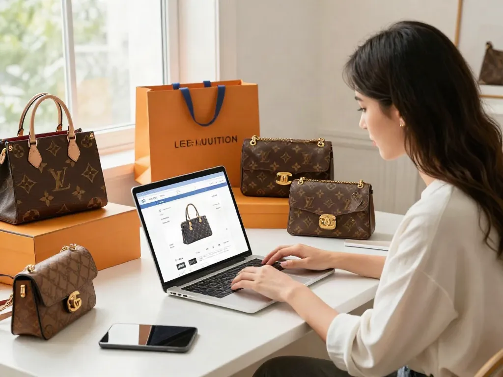 Online shopping for luxury bags, featuring premium replica designs, on a stylish e-commerce platform.