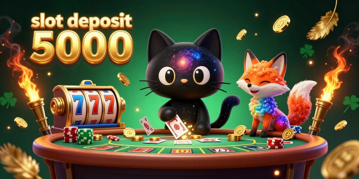 Engage with slot deposit 5000 at a cosmic casino featuring a black hole cat and nebula fox.
