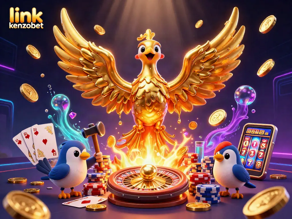 Experience exciting wins with link kenzobet in this vibrant casino-themed illustration.