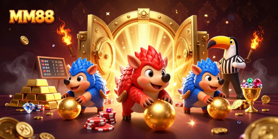 Engaging scene featuring MM88 pangolins competing with poker chips, embodying dynamic casino action.