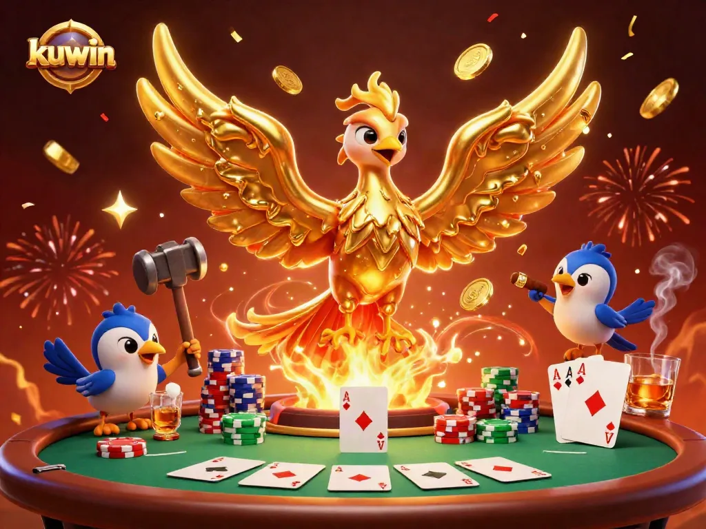 Kuwin transforms gaming with a golden phoenix amidst poker excitement and riches