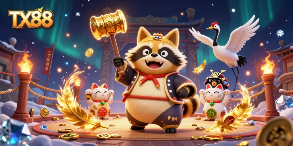 Experience the exciting world of TX88 online gaming with vibrant characters and dynamic casino elements.