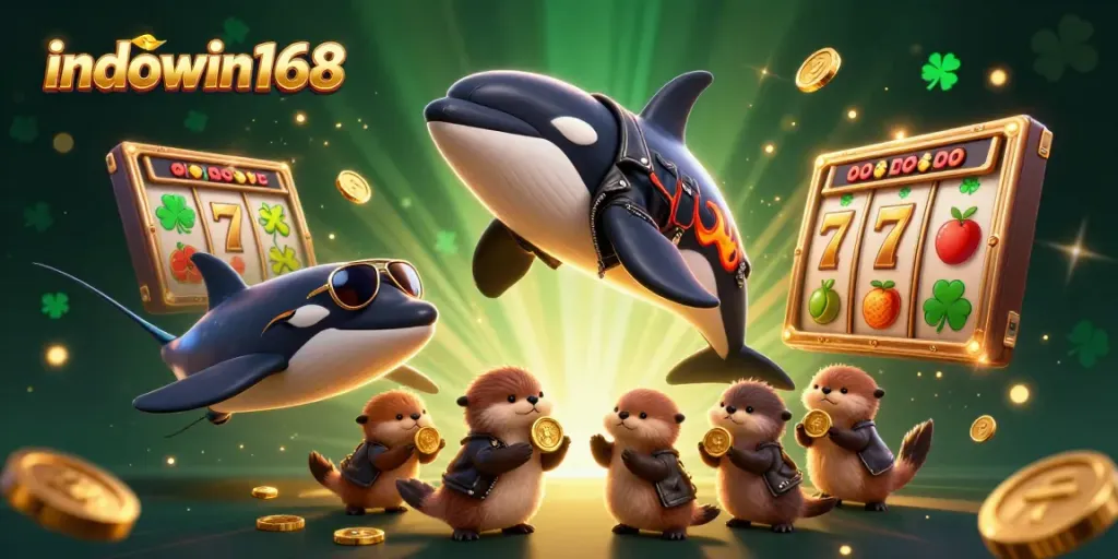 Engage with indowin168's vibrant casino adventure featuring colorful characters collecting golden coins.