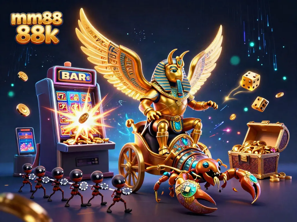 Experience thrilling mm88 88k action with an explosive casino scene featuring vibrant characters and jackpots.
