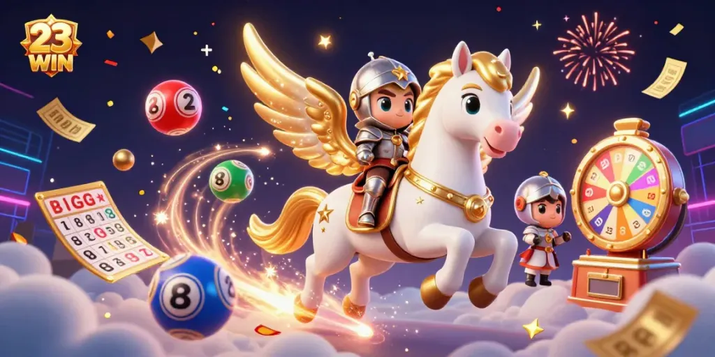 Experience thrilling wins with 23WIN in this dynamic 3D casino illustration.