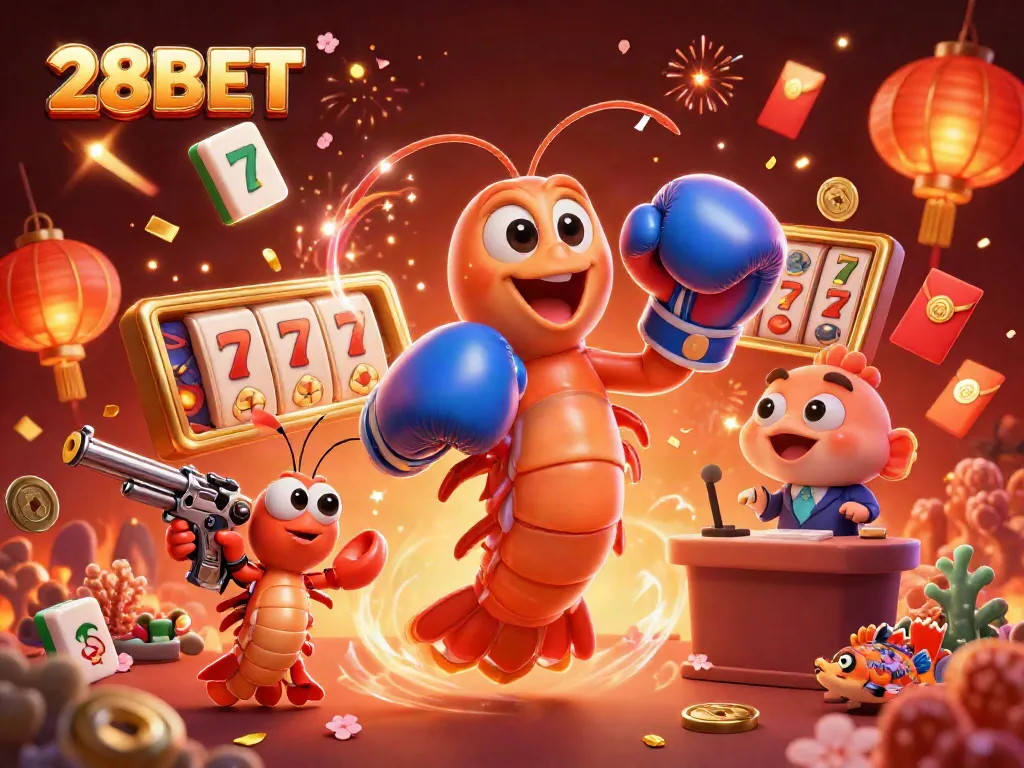 Experience thrilling gameplay with 28BET in this vibrant 3D casino scene featuring unique characters and exciting game elements.