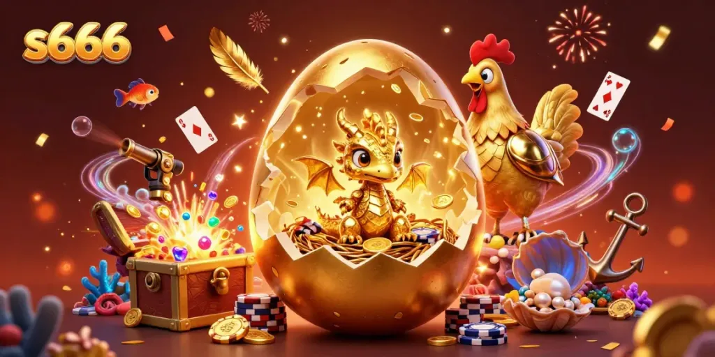 Experience thrilling wins with s666, a vibrant casino scene featuring a golden dragon amidst poker chips.
