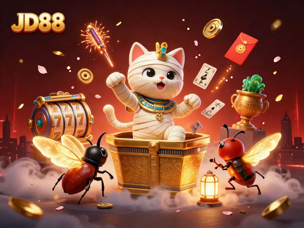 Experience captivating gameplay at JD88 with a mummy cat and casino elements in action.
