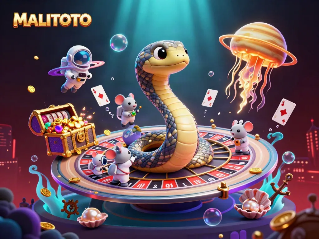 Engage in the exciting world of MALITOTO with cartoon astronauts betting on a cosmic roulette wheel.