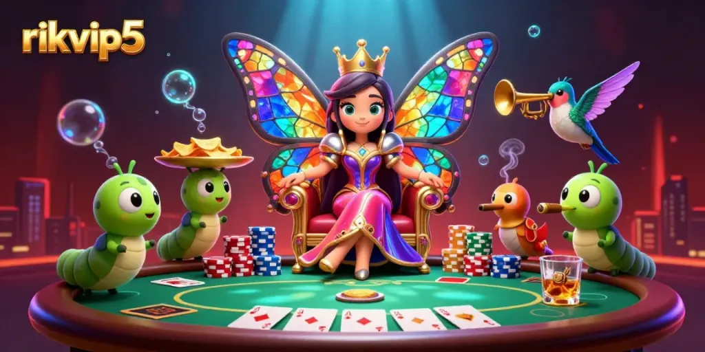 Play exciting card games with rikvip5 and enjoy an immersive 3D casino experience featuring vibrant characters.