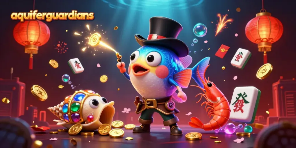 Aquiferguardians menarik perhatian dengan ilustrasi kasino meriah dan karakter ikonik.
