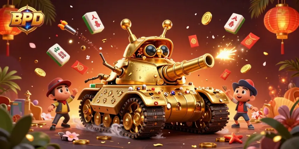 BPD interactive gaming scene showcasing a golden beetle tank casino with vibrant gaming elements.