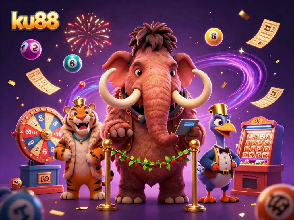 Engage in exciting games like slots and lottery at ku88 with vibrant casino scenes and dynamic elements.