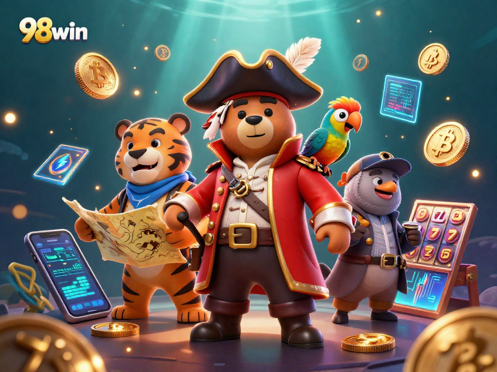 Join the adventure with 98win in this vibrant, animated pirate casino scene!