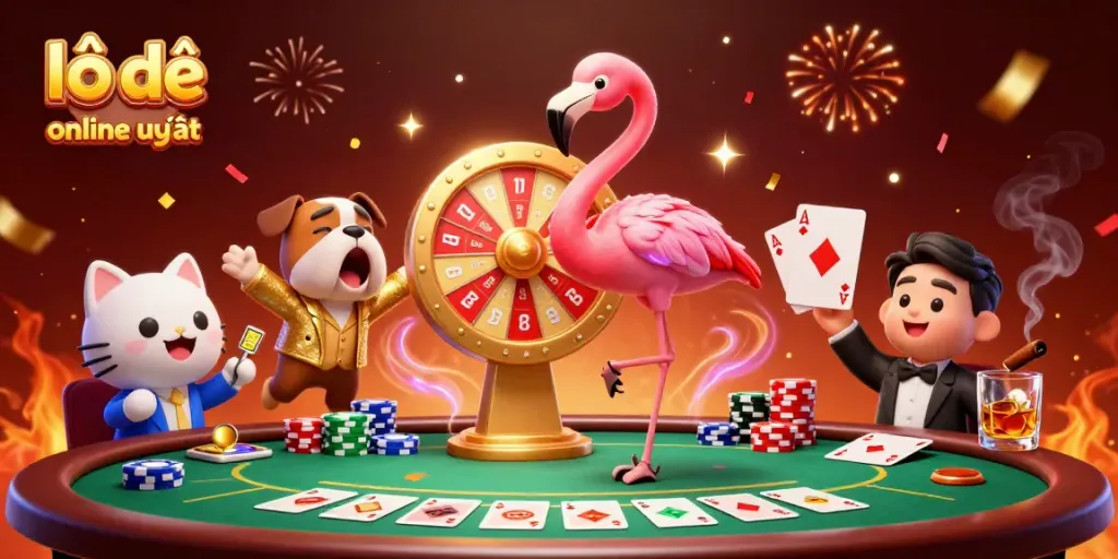 Experience thrilling lô đề online uy tín with dynamic gaming action in an illustrated scene of excitement.