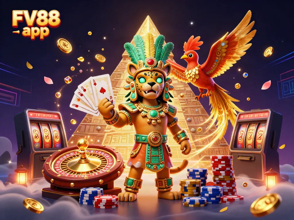 Experience exciting gameplay with the FV88 app featuring 3D casino elements and vibrant characters.